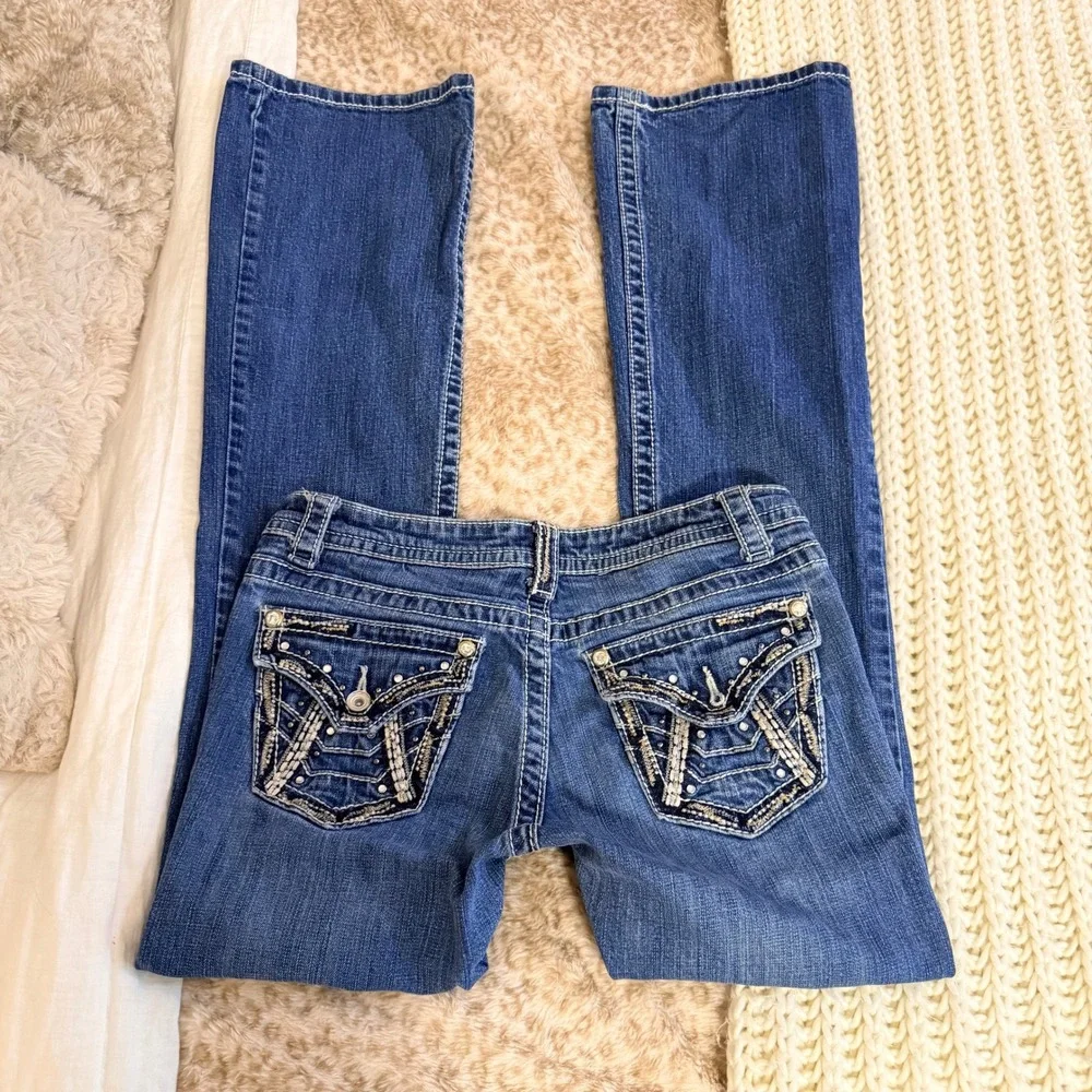ANA Womens Bootcut Jeans Size 28/6 MediumWash Embellished Rhinestone Pockets Y2K